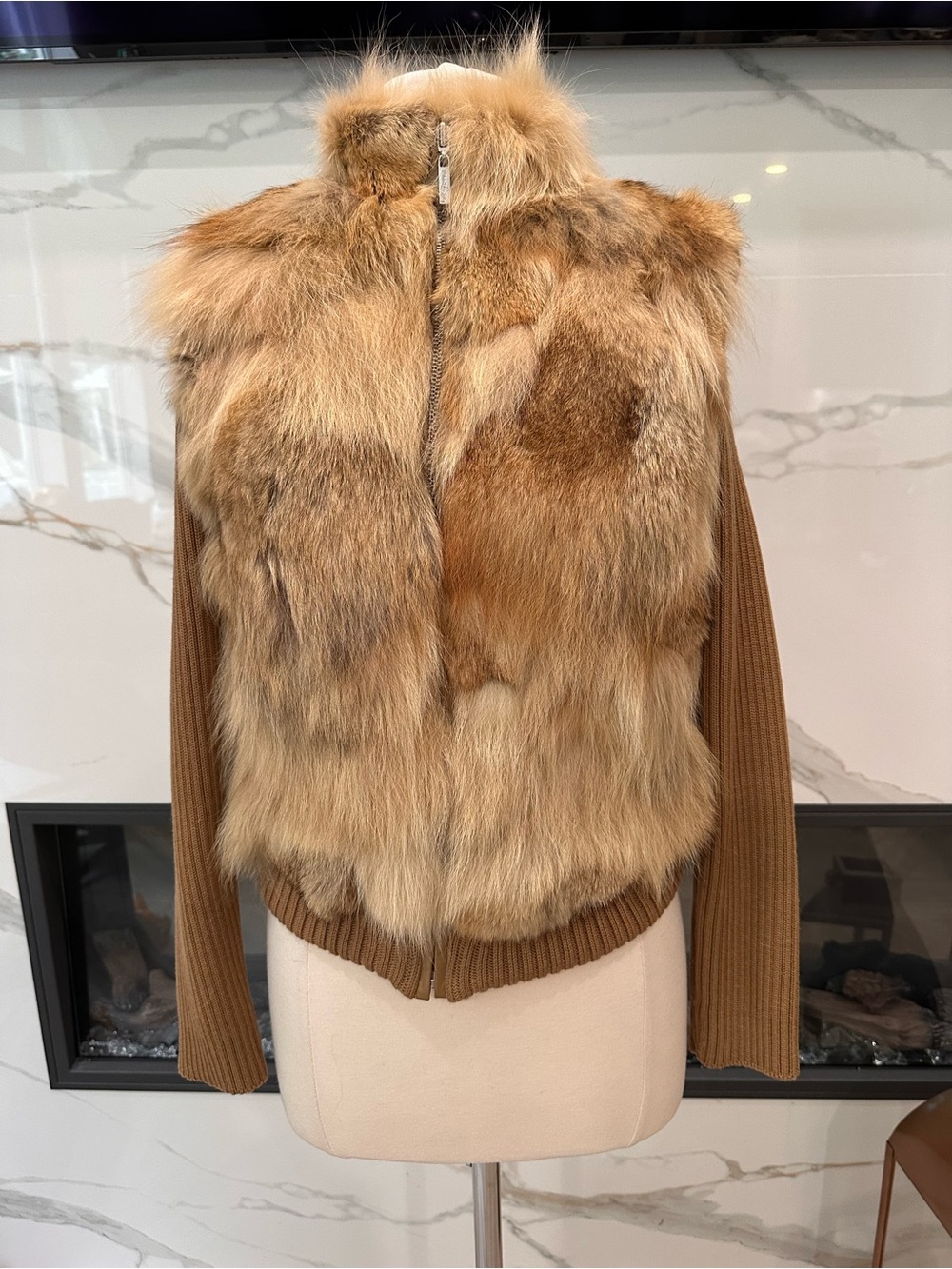 Pasha & Jo Vintage Fur zip Cardigan Size Small